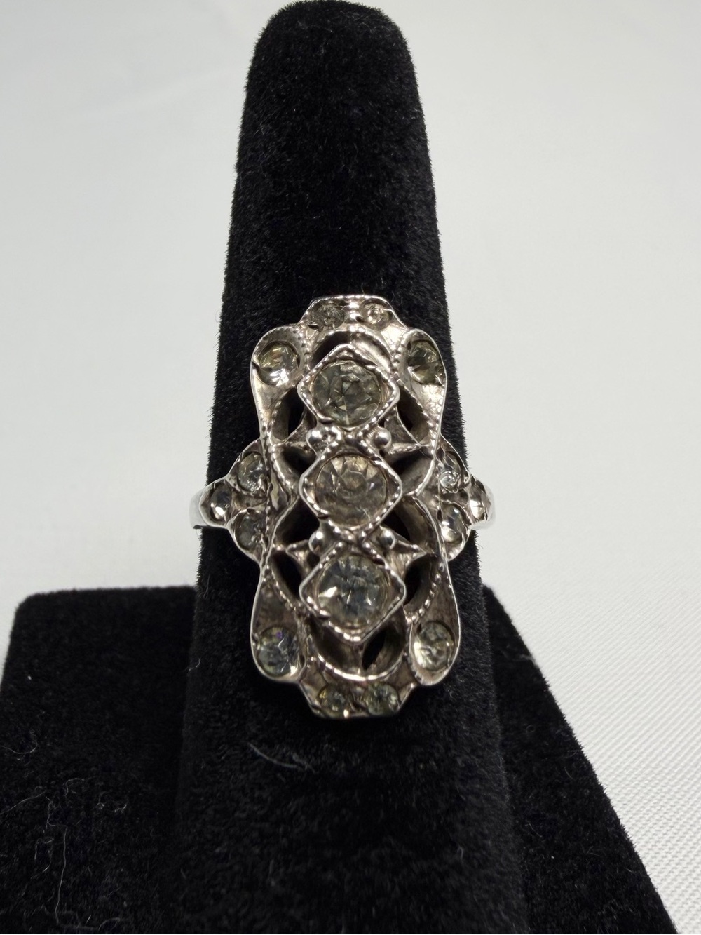 Sterling Silver 925 CZ Ring Filigree Art Deco Style Cocktail Statement Size 5 - Picture 2 of 6